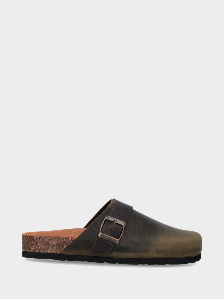 Sabot verde in pelle con fibbia
