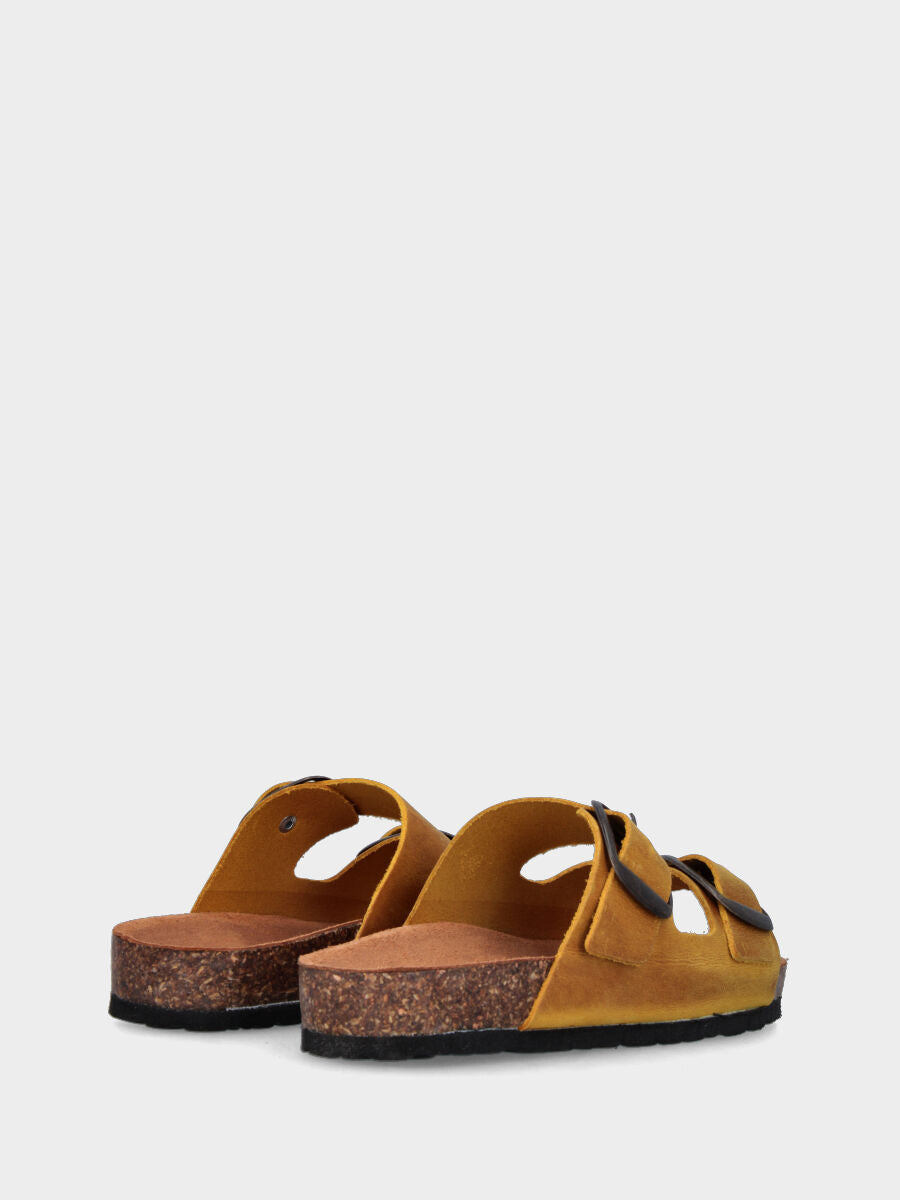Ciabatta jaune en cuir avec double boucle