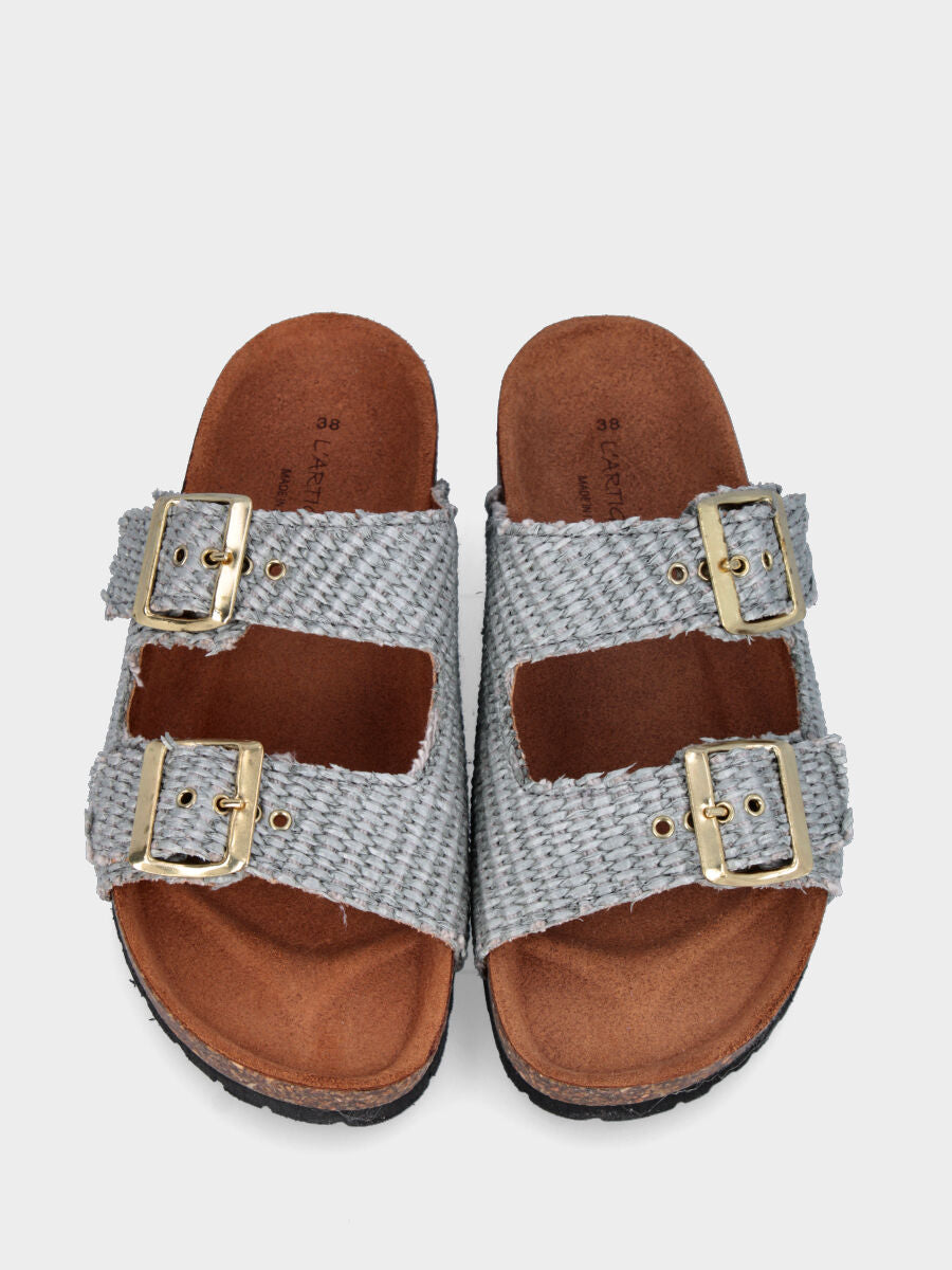 Ciabatta grise en raphia avec double boucle