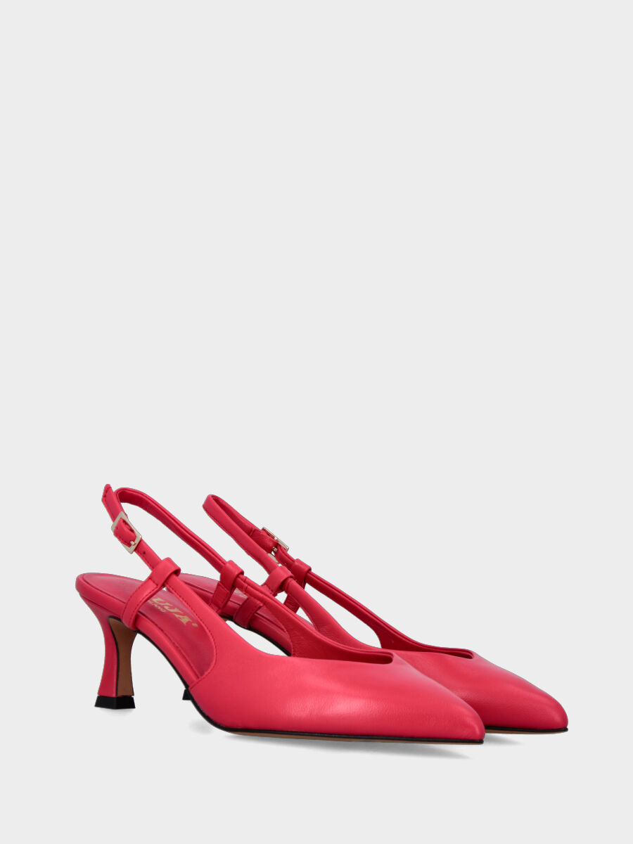Slingback rossa in pelle con scollo a cuore