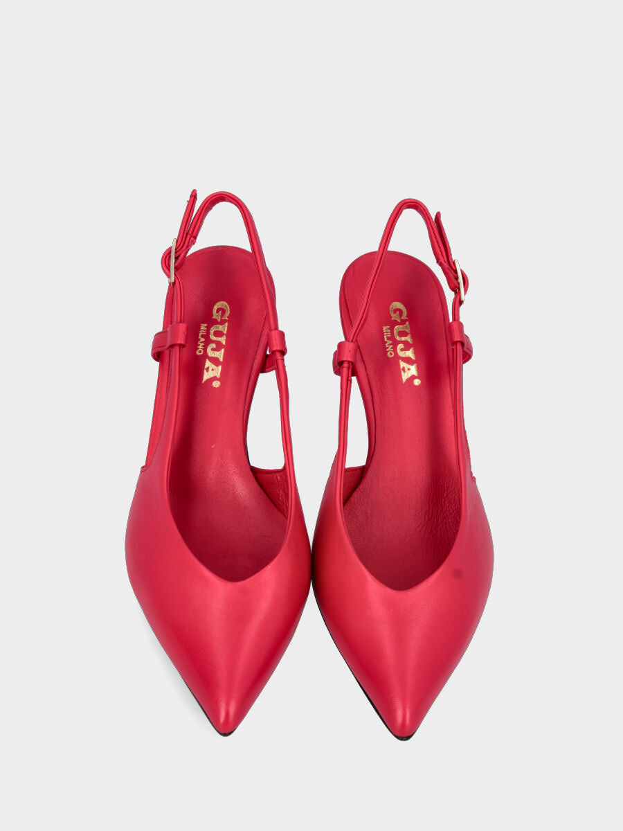 Slingback rossa in pelle con scollo a cuore