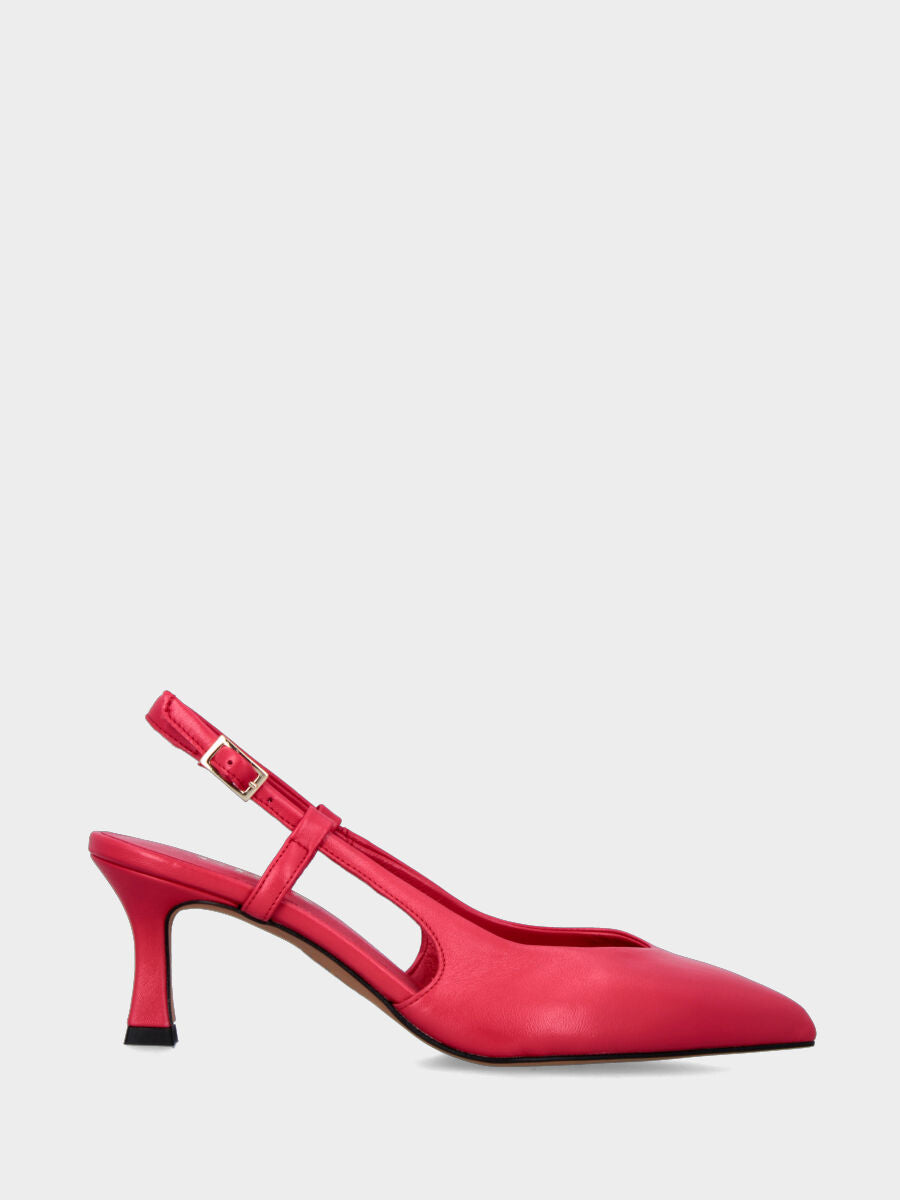 Slingback rossa in pelle con scollo a cuore