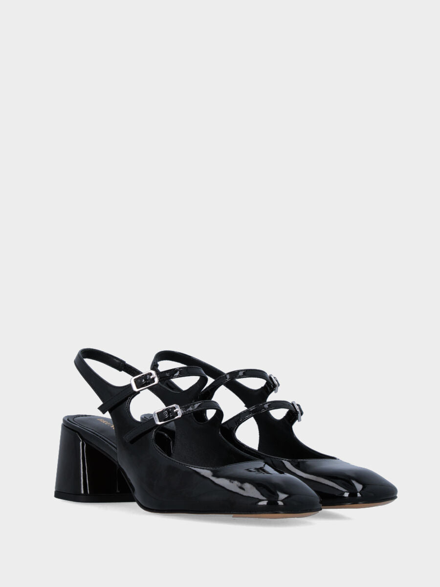 Schwarzer Slingback aus Lackleder mit quadratischer Spitze und zwei Riemen