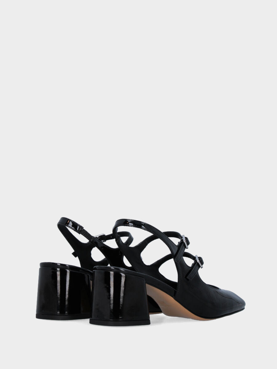 Schwarzer Slingback aus Lackleder mit quadratischer Spitze und zwei Riemen