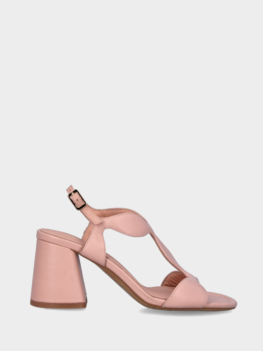 Sandalo nude in pelle con fascette ondulate