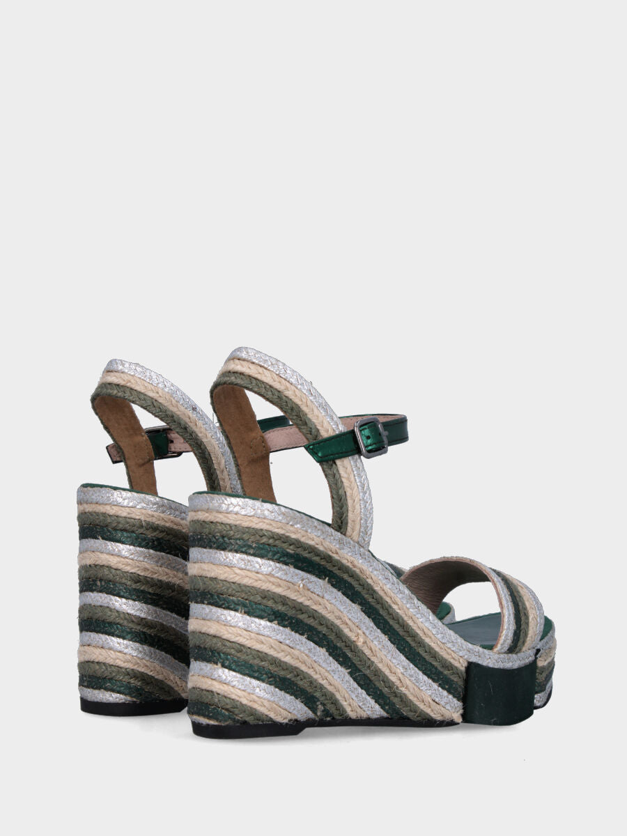 Sandalo verde multicolor in corda con zeppa