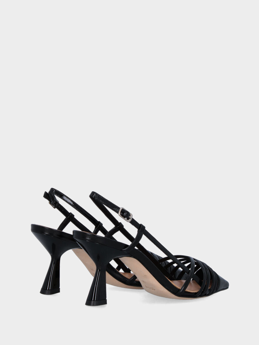 Escarpin slingback noir en vernis avec lanières en arc