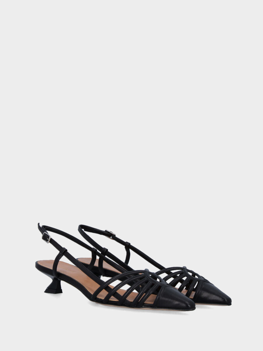 Escarpin slingback noir en cuir avec brides et bout fermé