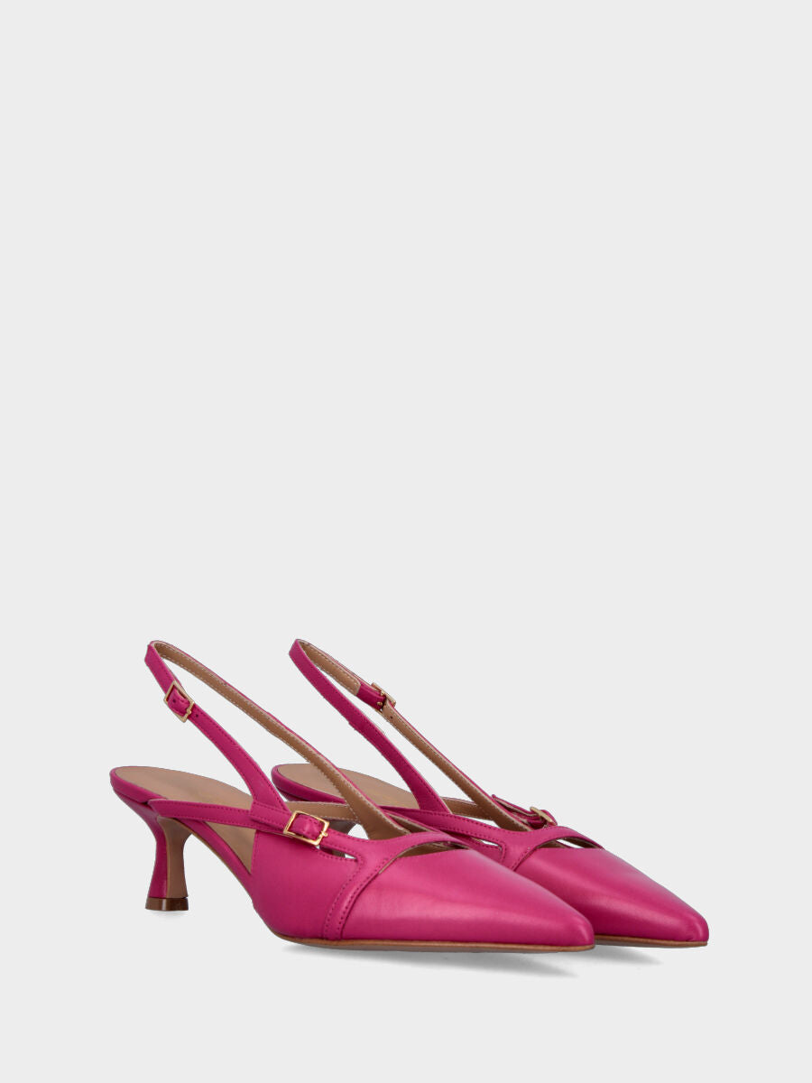 Slingback fucsia in pelle con cinturino quadrato