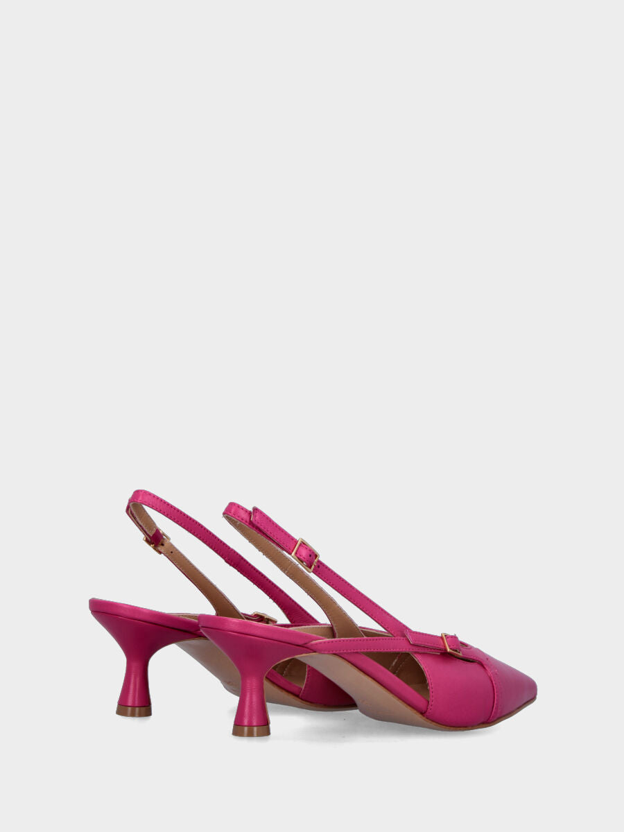 Slingback fucsia in pelle con cinturino quadrato