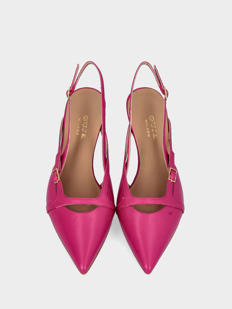 Slingback fucsia in pelle con cinturino quadrato