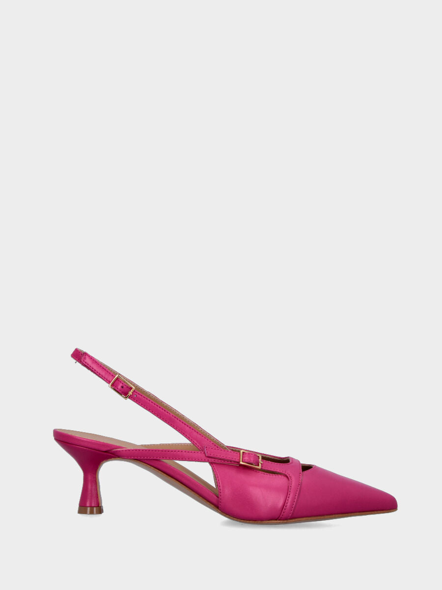 Slingback fucsia in pelle con cinturino quadrato