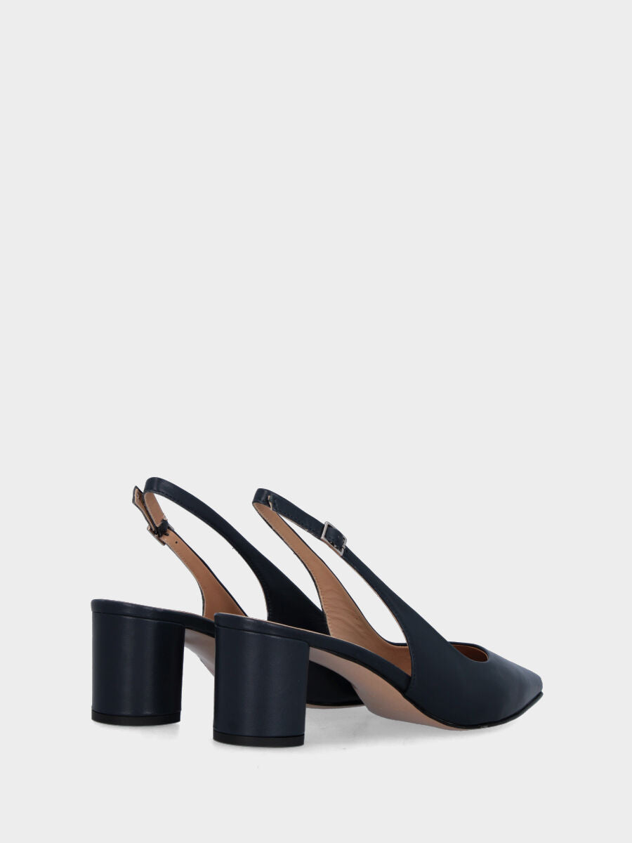 Slingback blu in pelle con tacco a colonna