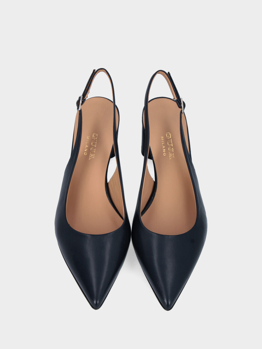 Slingback blu in pelle con tacco a colonna