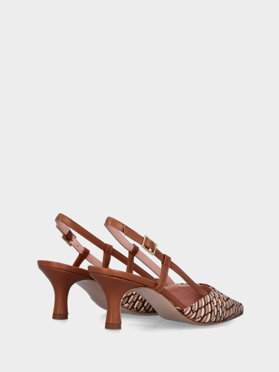 Slingback aus Leder in Braun mit mehrfarbigem Obermaterial