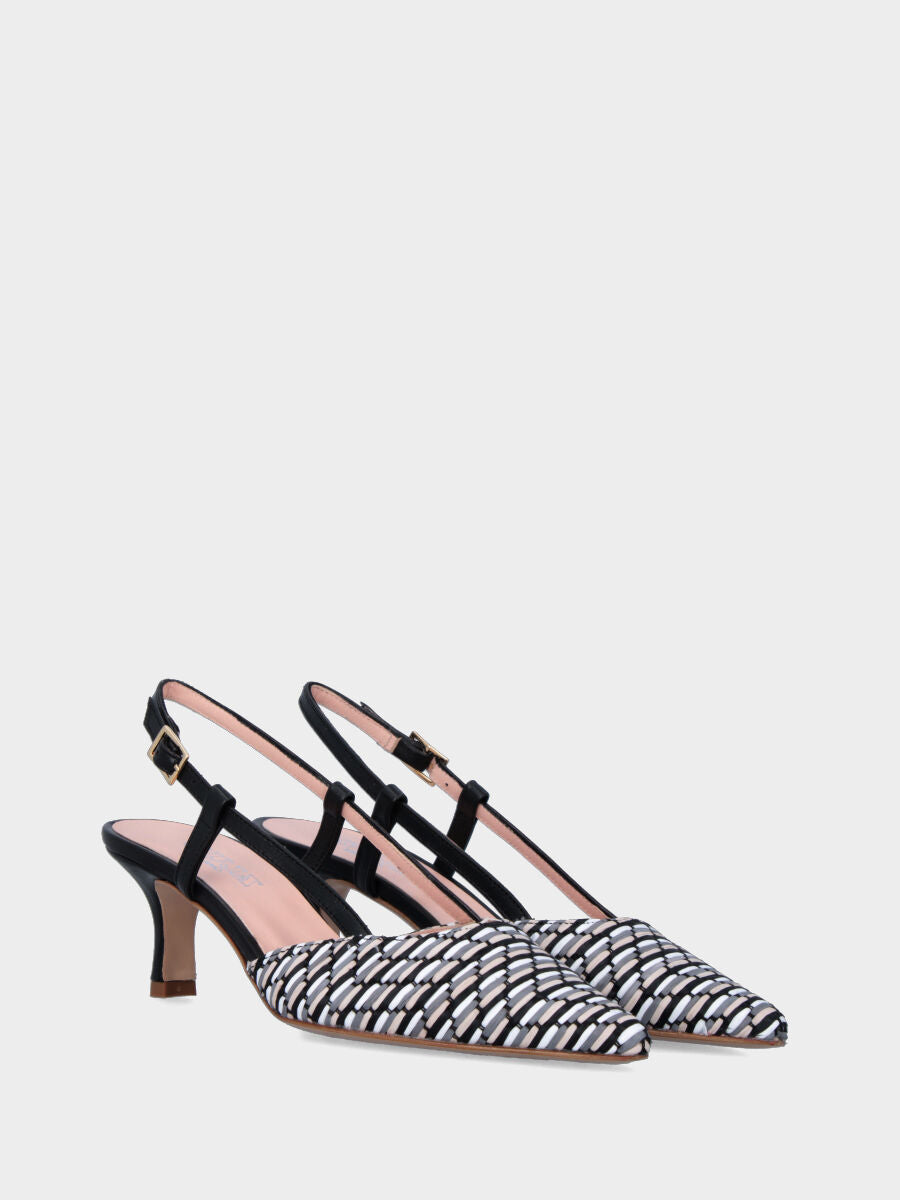 Slingback nera in pelle con tomaia multicolor