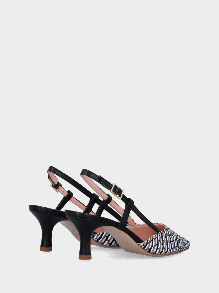 Slingback nera in pelle con tomaia multicolor