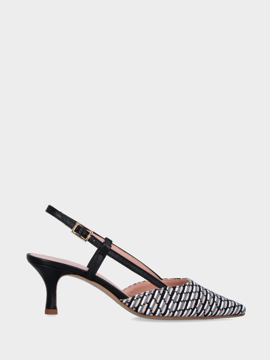 Slingback nera in pelle con tomaia multicolor