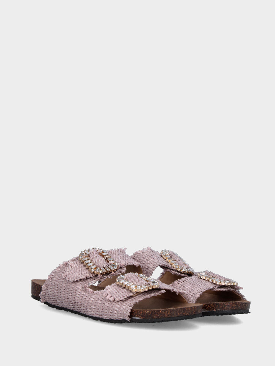 Lilac raffia slipper with jewel buckles