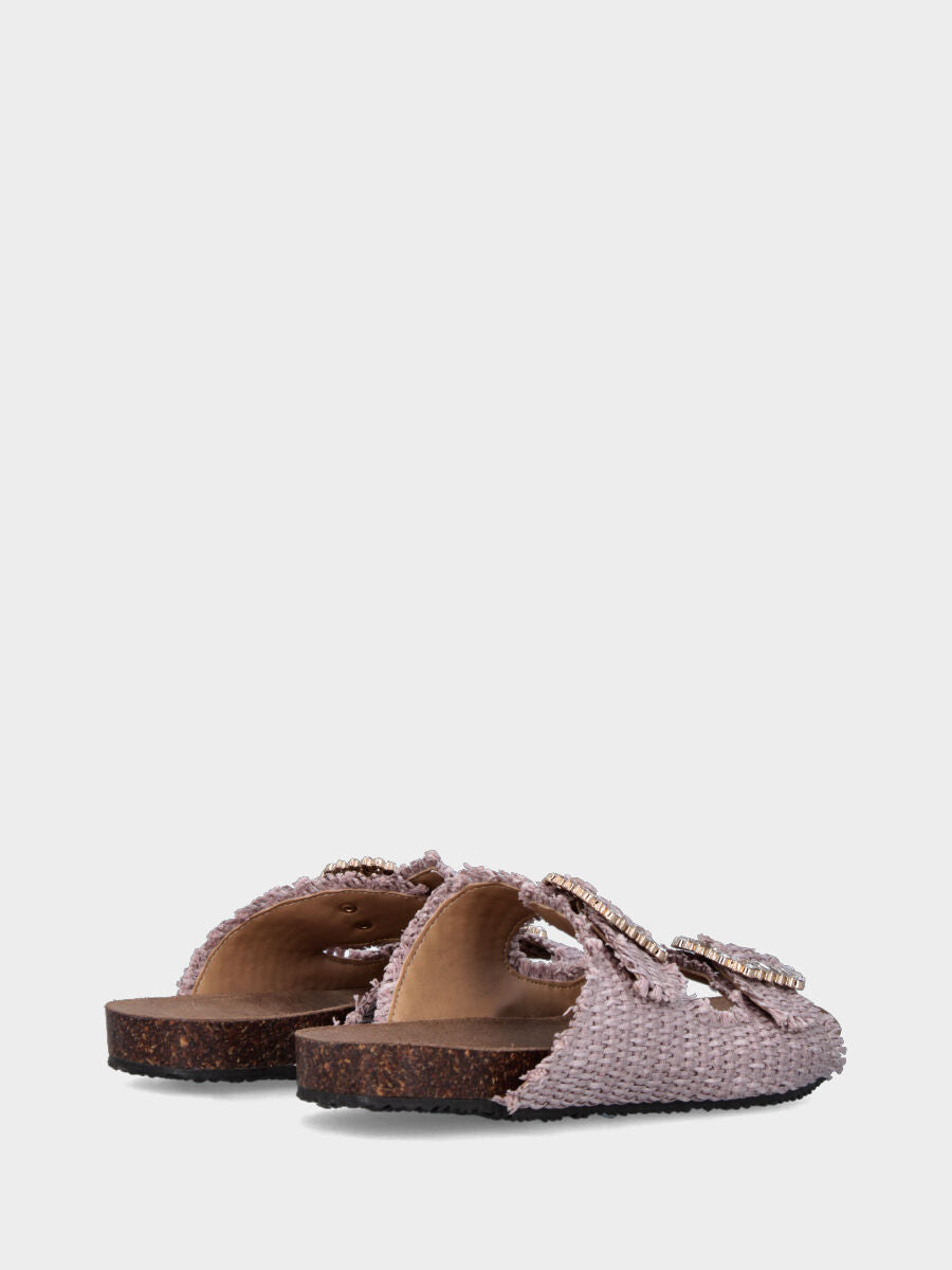 Lilac raffia slipper with jewel buckles