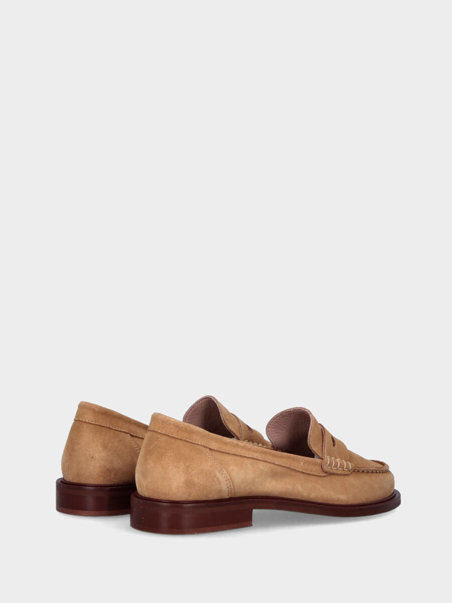 Mocassin beige en cuir modèle collège avec masque bouche de lion
