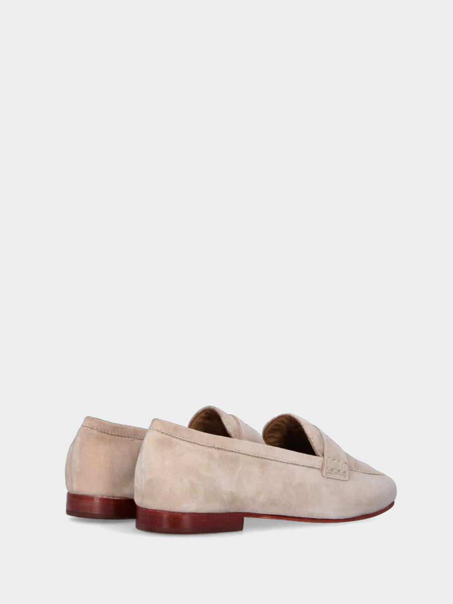 Beige leather moccasin with mask detail