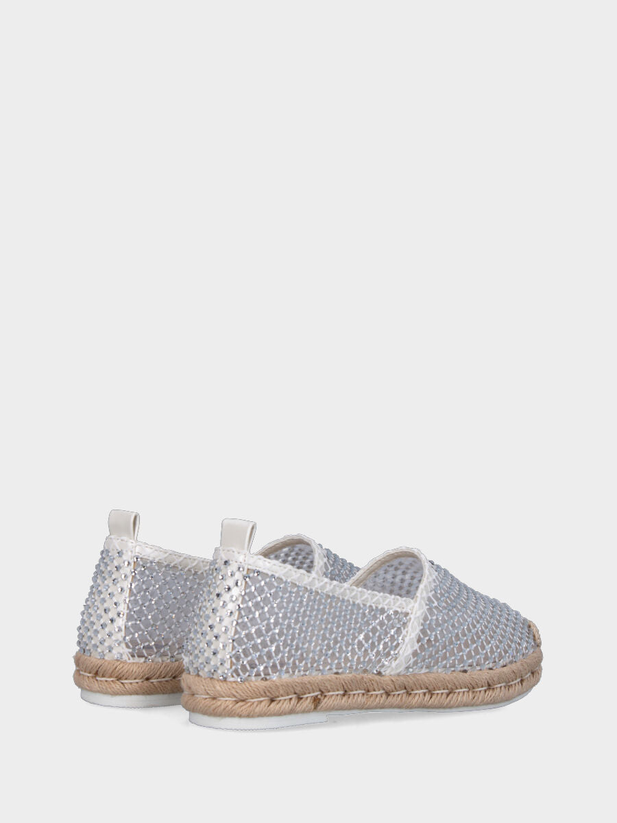 Espadrilles blanches en tissu résille avec strass