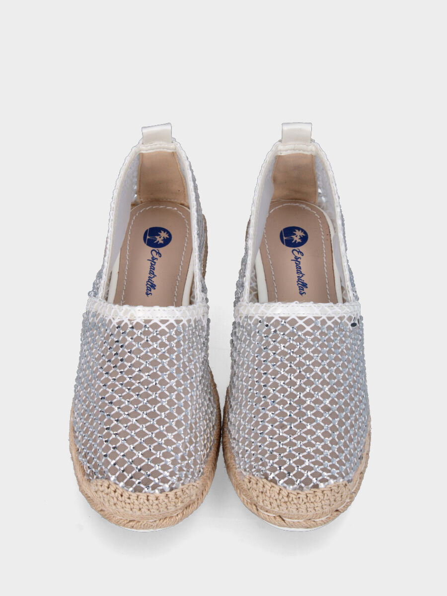 Espadrilles blanches en tissu résille avec strass