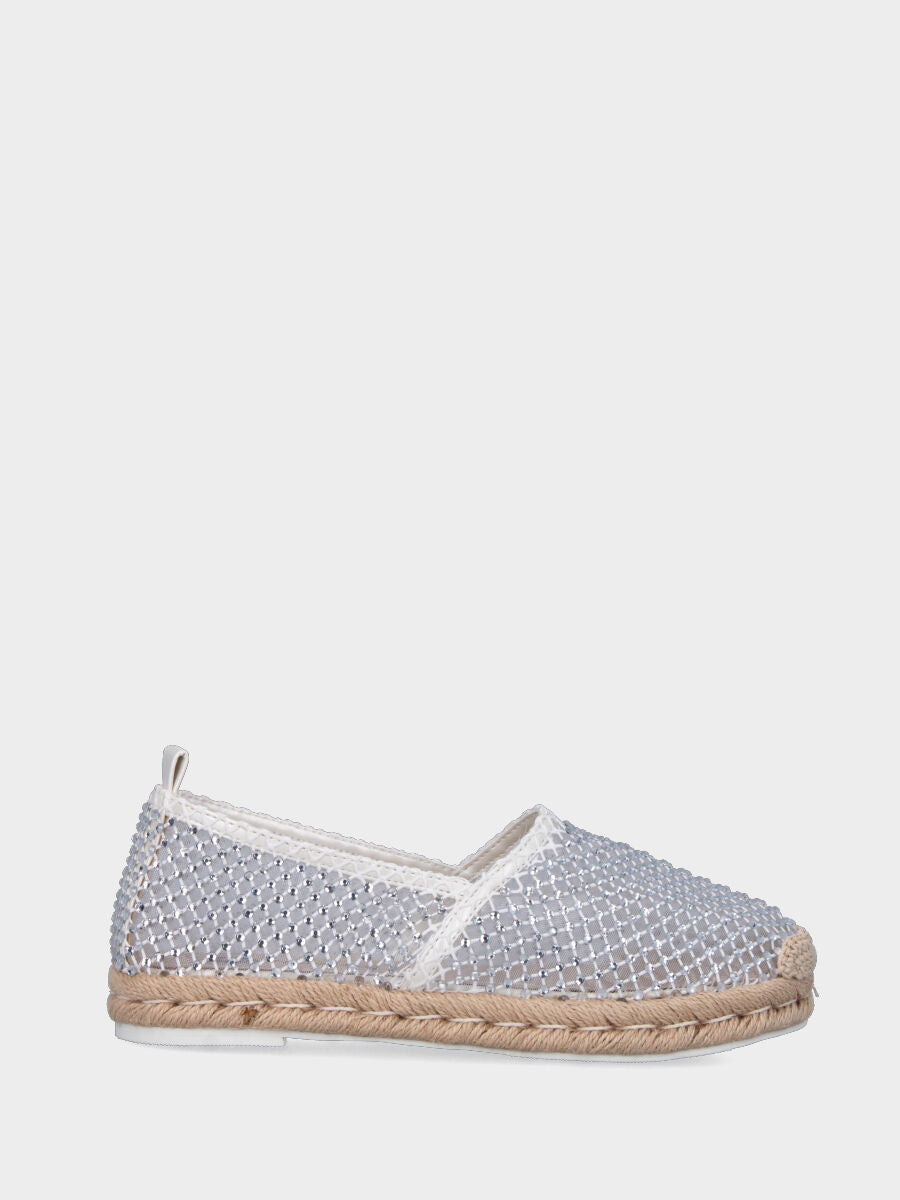 Espadrilles blanches en tissu résille avec strass