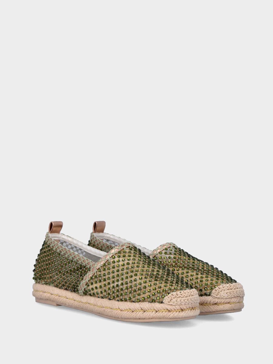 Espadrilles vertes en tissu en maille avec strass