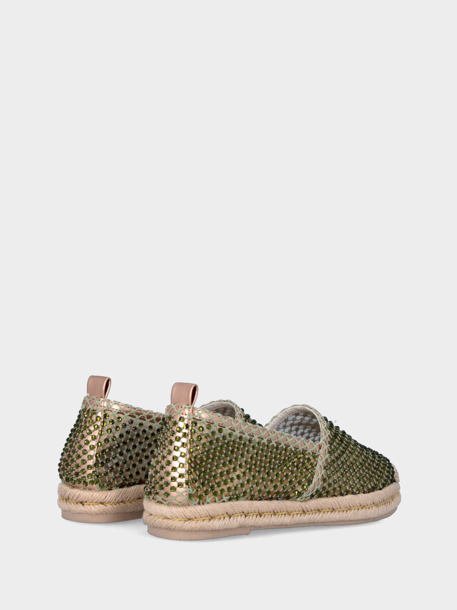 Espadrilles vertes en tissu en maille avec strass