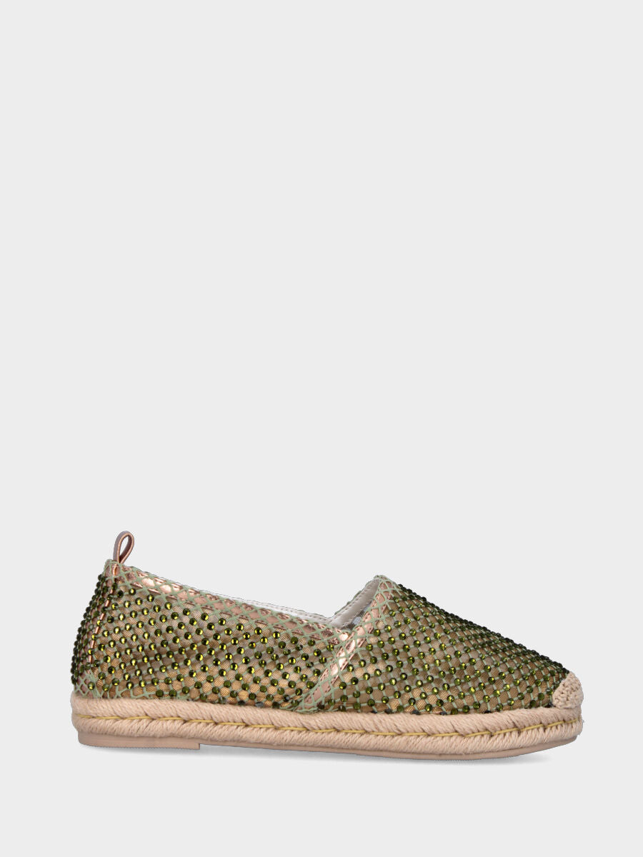 Espadrilles vertes en tissu en maille avec strass