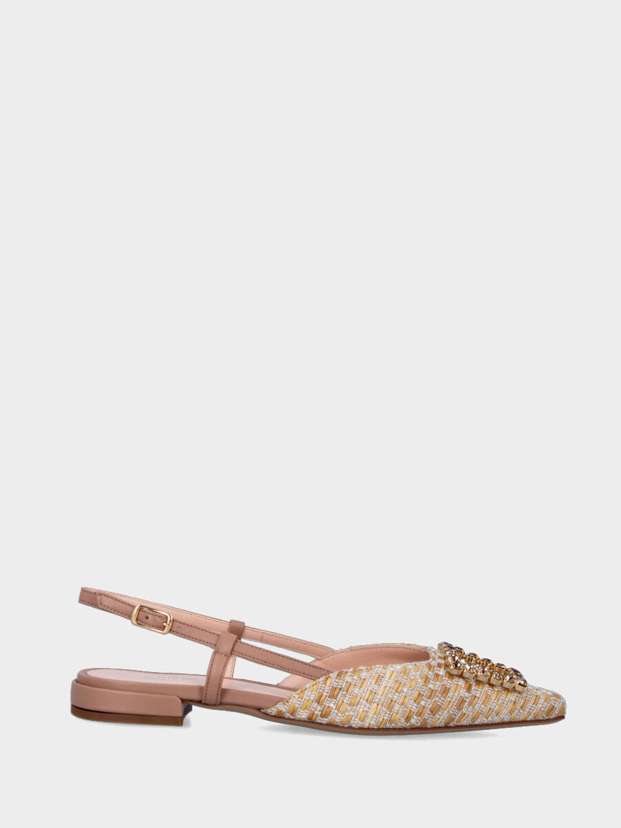 Slingback beige in rafia con accessorio gioiello