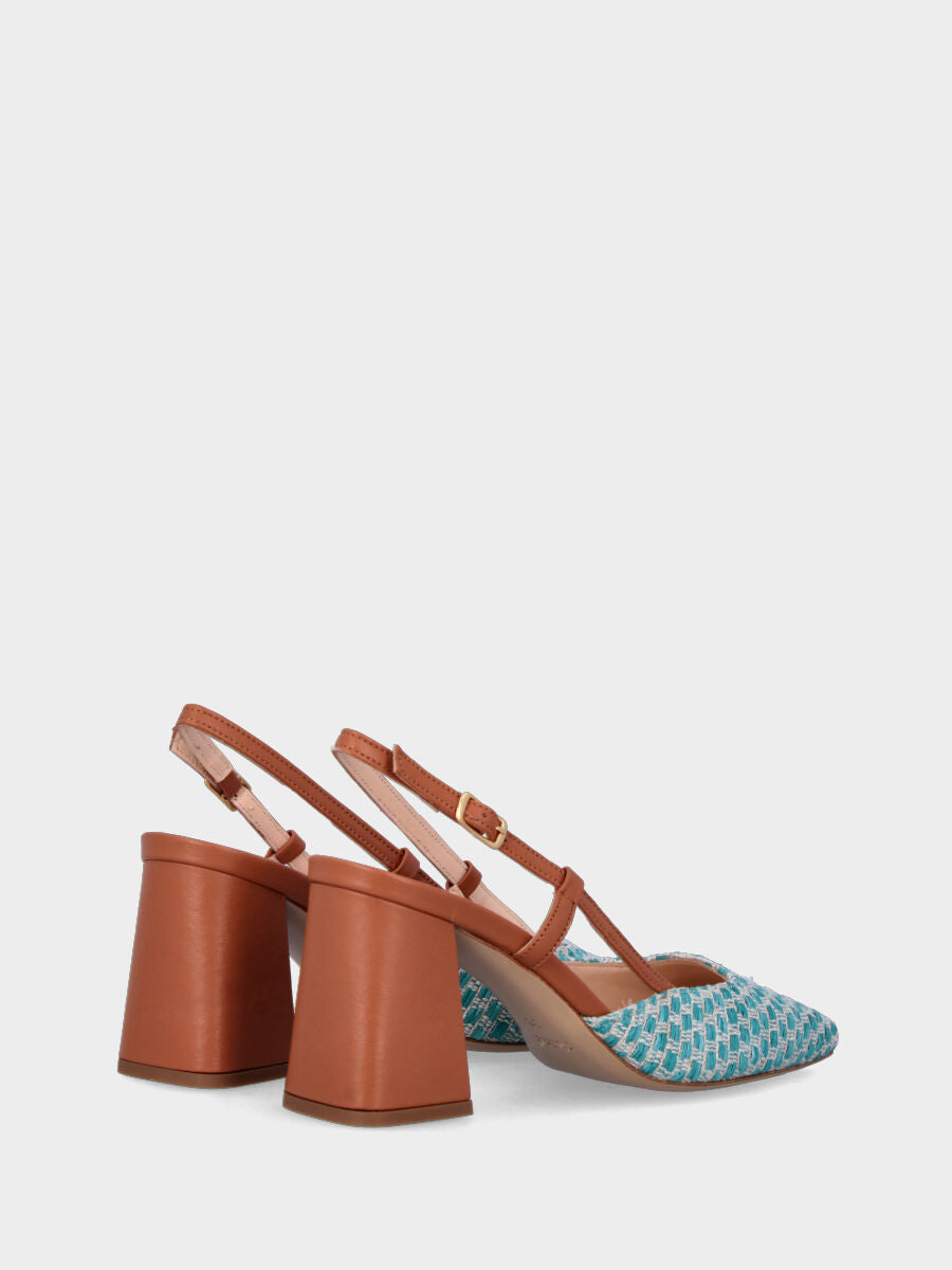 Slingback en cuir cuoio avec tige en raphia