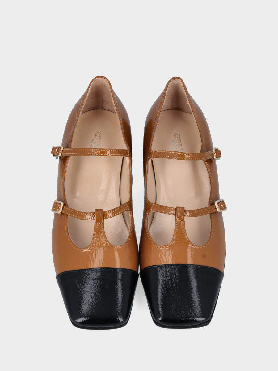 Ballerine Charleston en couleur naplak cuoio et pointe noire