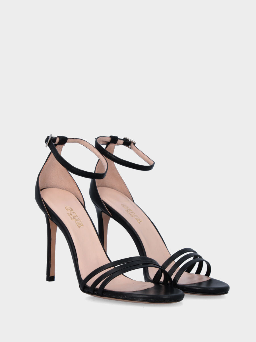 Black leather sandal with triple strap