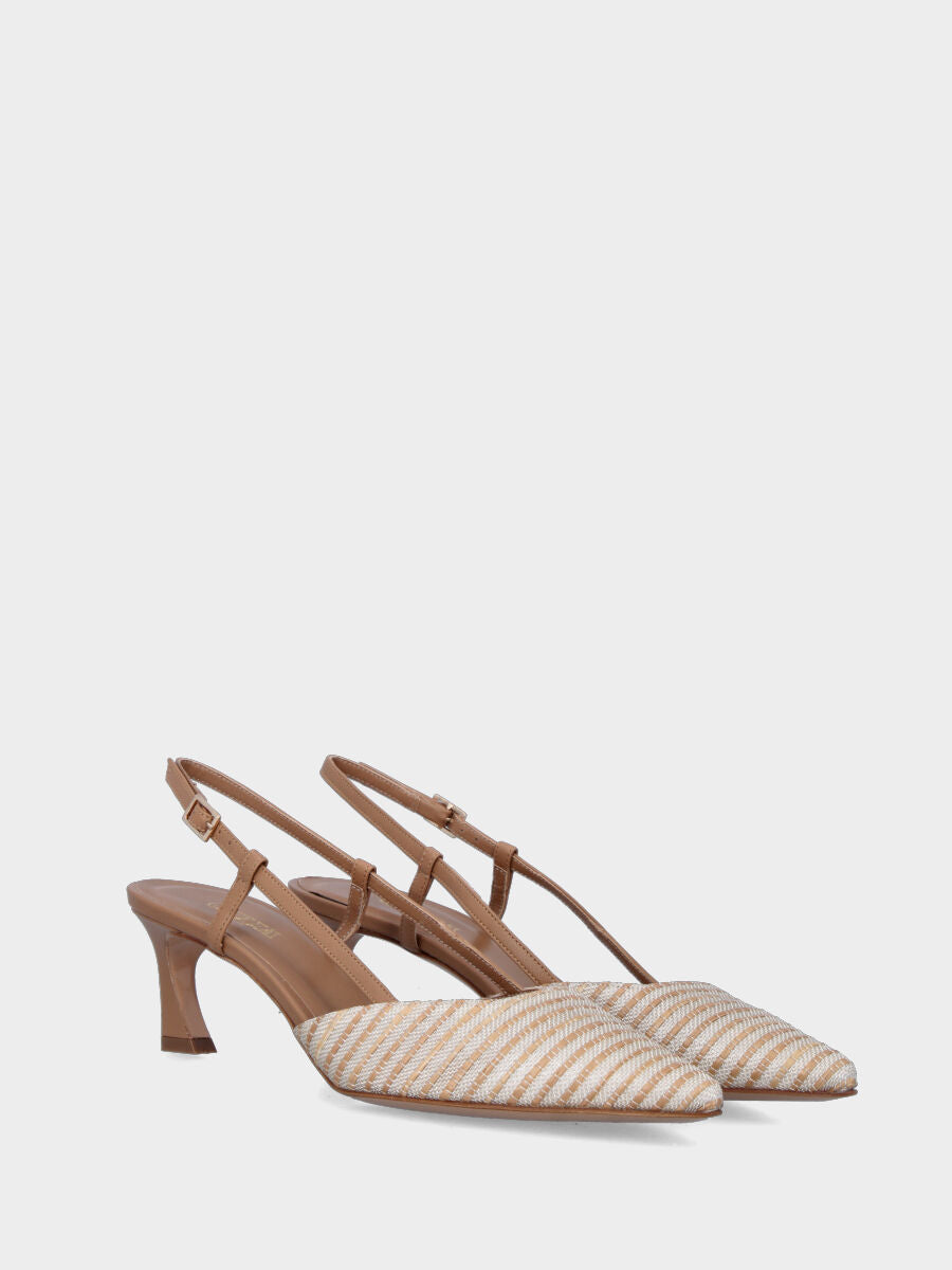 Brown slingback with raffia toe