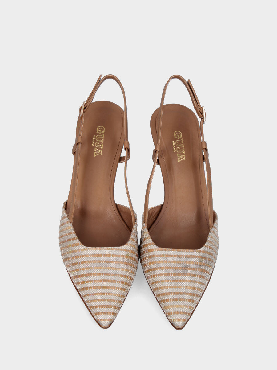 Brown slingback with raffia toe