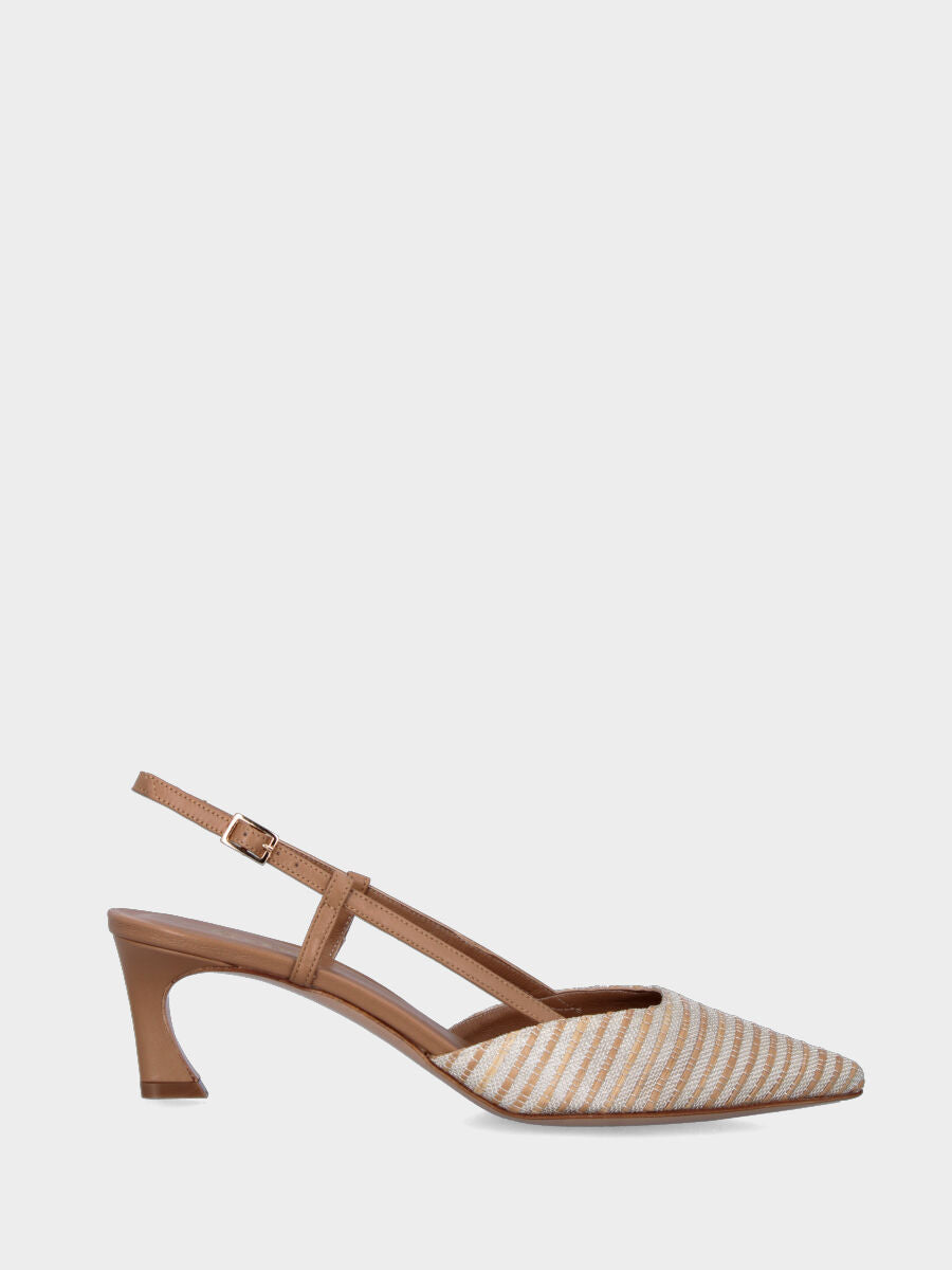 Brown slingback with raffia toe