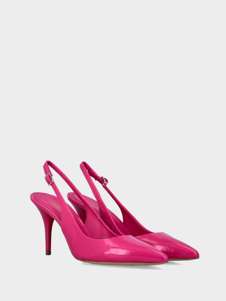 Escarpin slingback fuchsia en naplak à bout effilé