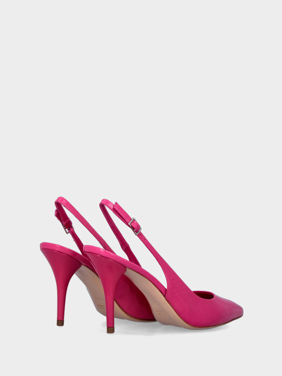 Escarpin slingback fuchsia en naplak à bout effilé