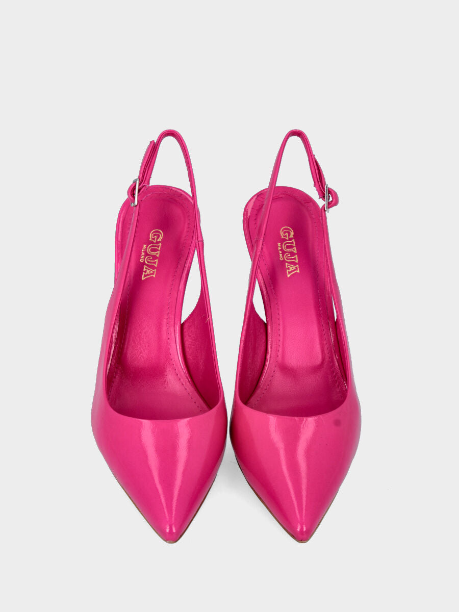 Escarpin slingback fuchsia en naplak à bout effilé