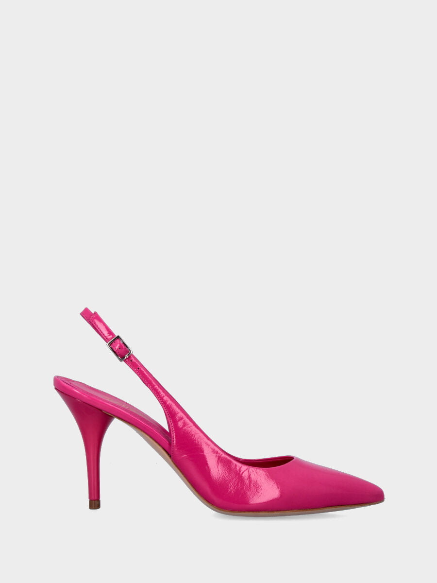 Escarpin slingback fuchsia en naplak à bout effilé