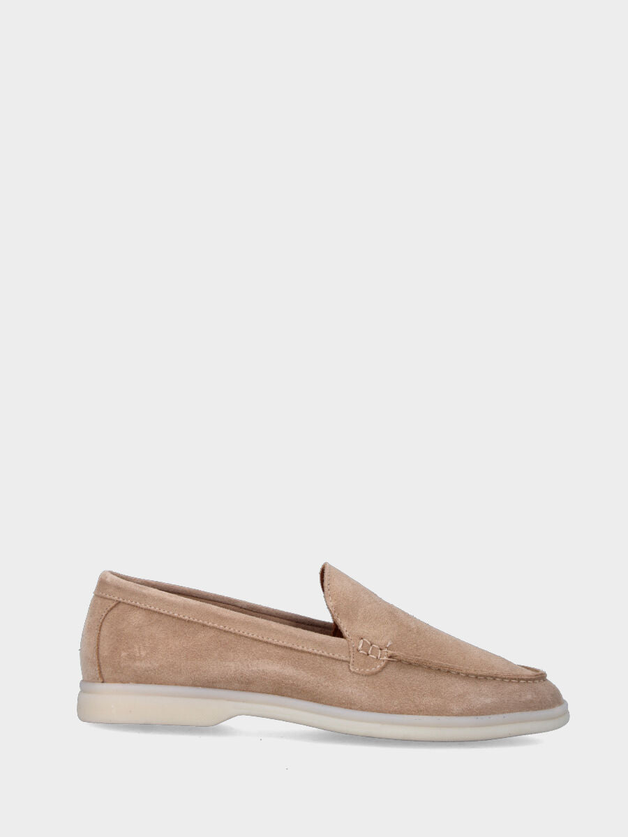 Mocassin beige en cuir avec semelle à contraste