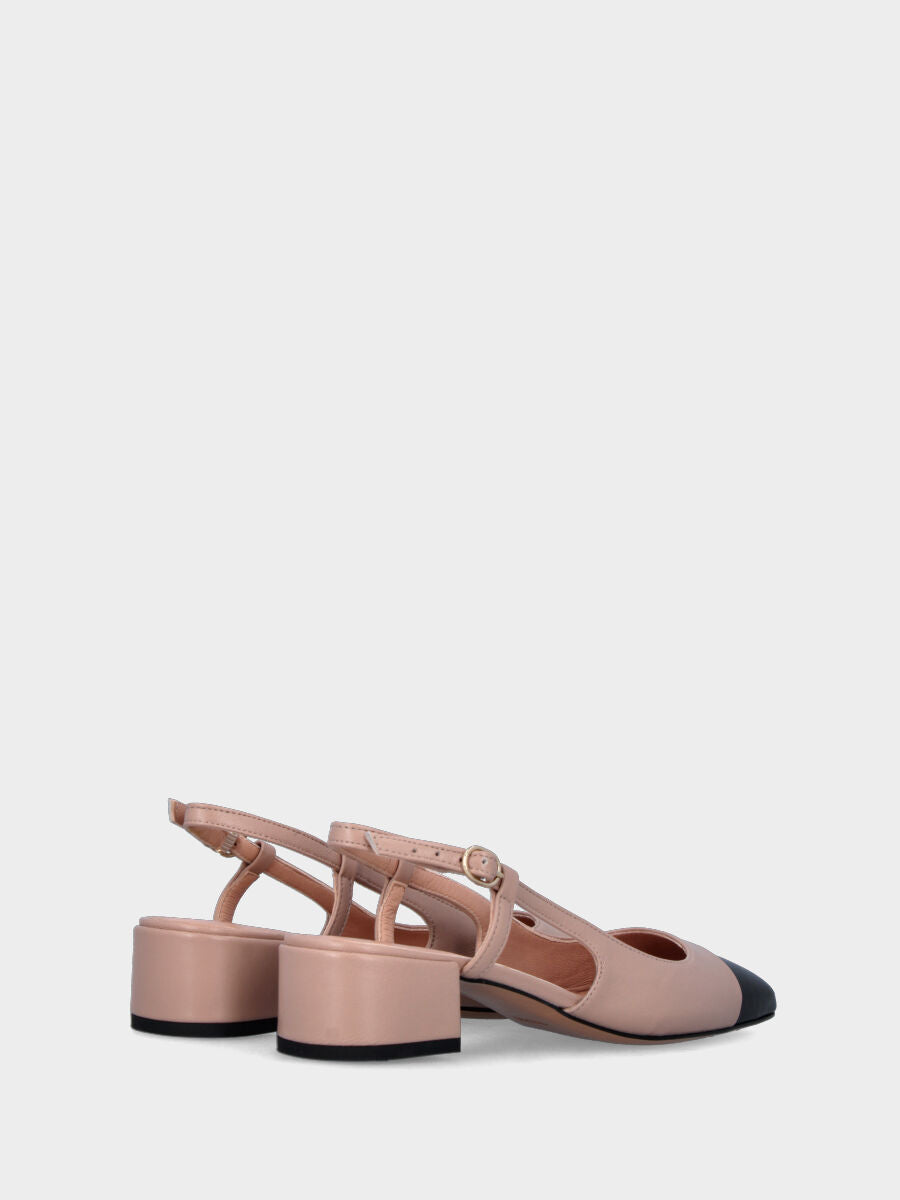 Slingback Nude aus Leder mit zweifarbiger quadratischer Spitze