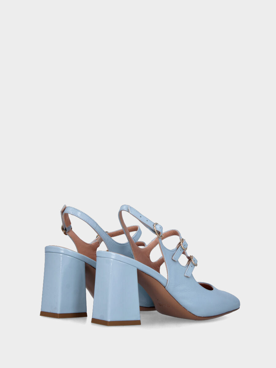 Slingback azzurra in naplak a punta quadratina con cinturini