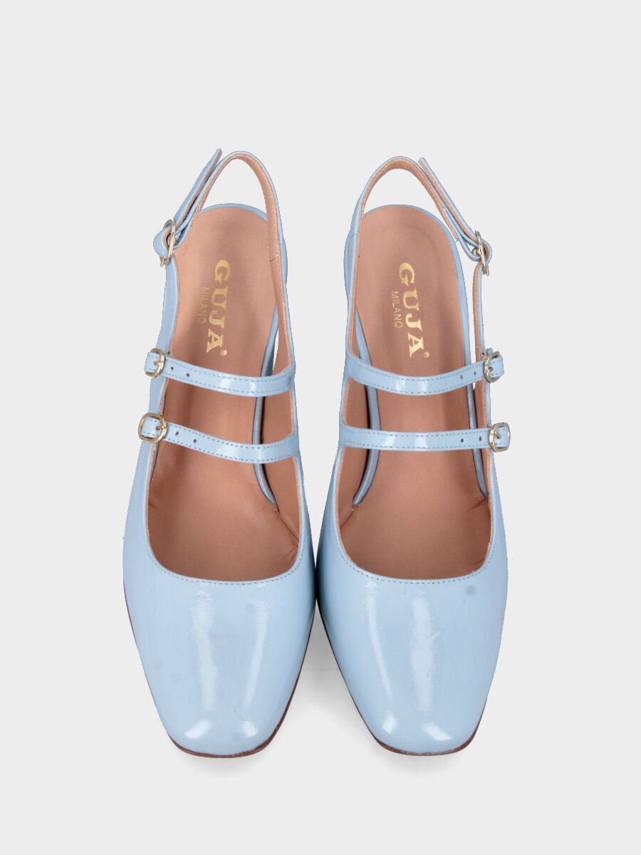 Slingback azzurra in naplak a punta quadratina con cinturini