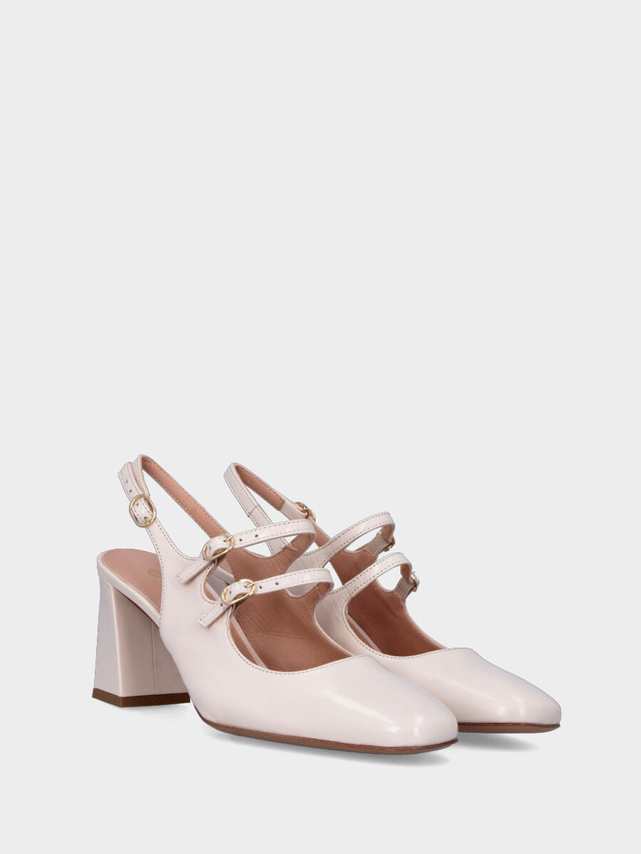 Slingback blanc en naplak à bout carré avec lanières