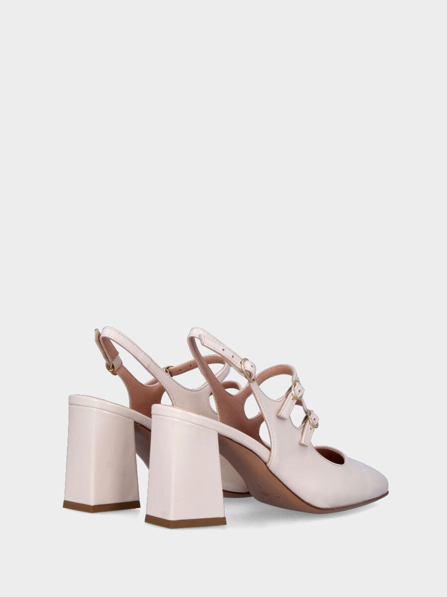 Slingback blanc en naplak à bout carré avec lanières