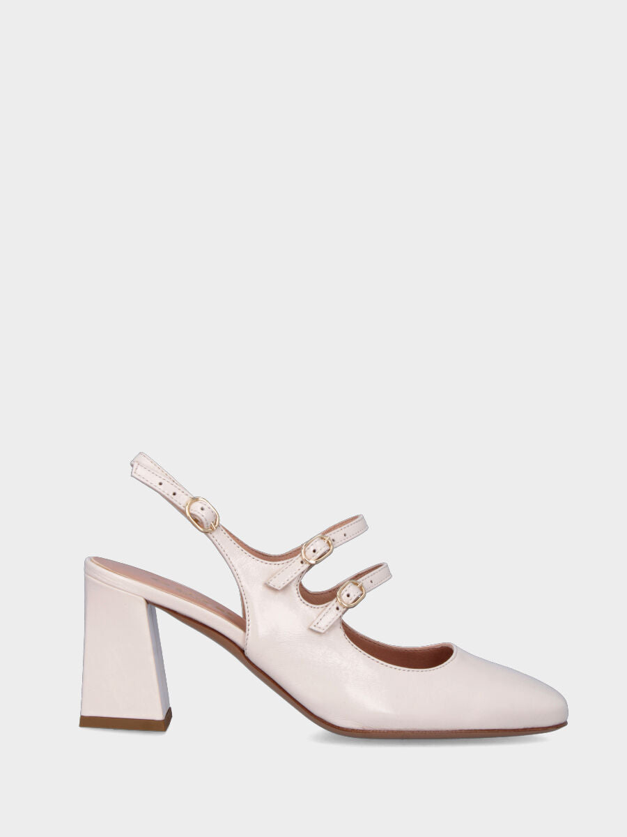 Slingback blanc en naplak à bout carré avec lanières
